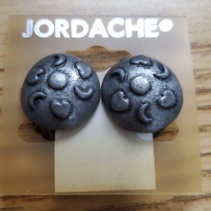 New Jordache Hearts & Crescent Moon Antique Silver Large Button Clip On Earrings